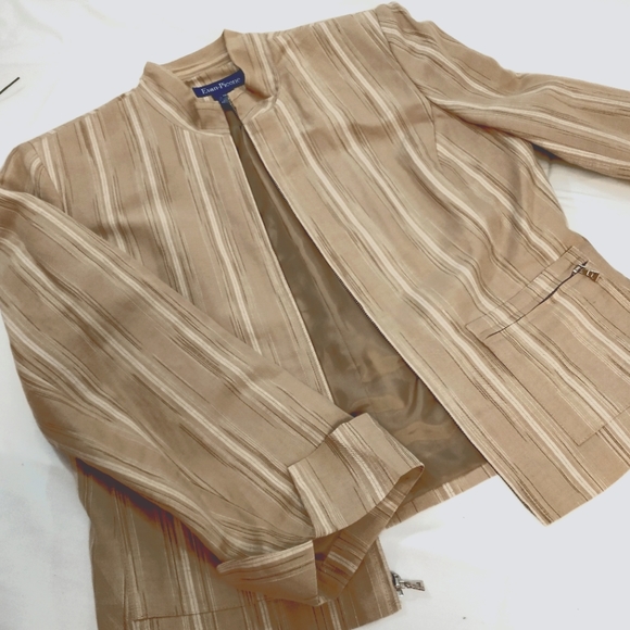 Evan Picone Linen Blend Beige/White Striped Zip-up Jacket EUC Size 10 - Picture 4 of 9